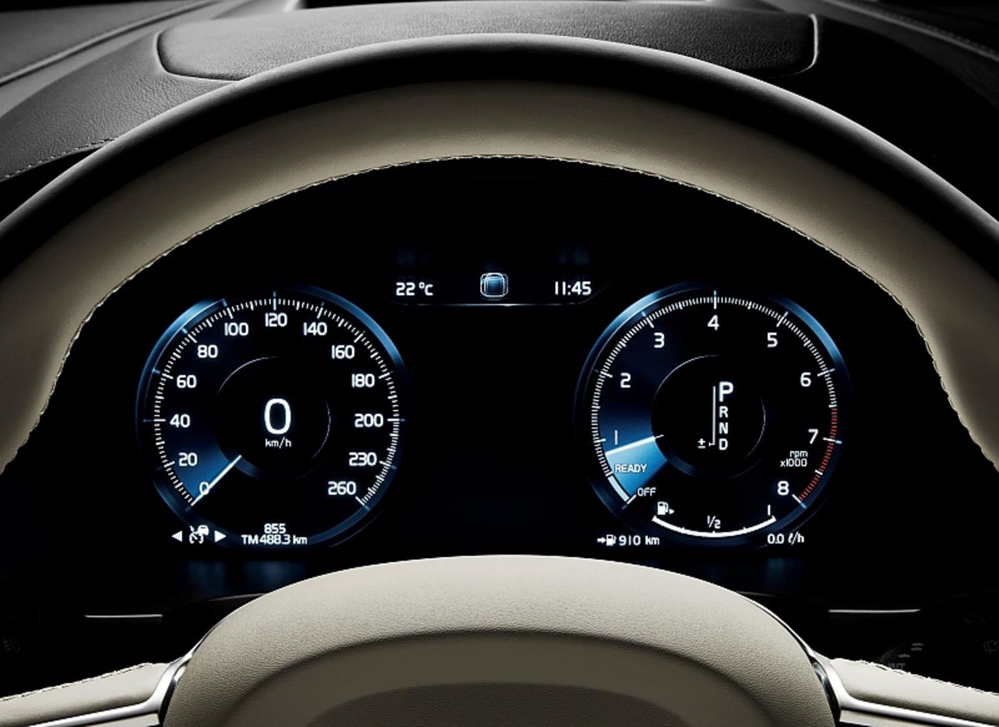 Das Kombiinstrument im Volvo V90 ist rein digital