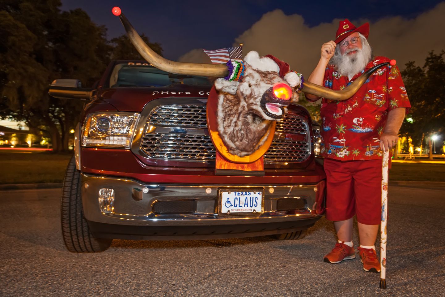 Santa Jim und Raster the Red Nosed Reinsteer 2014 auf der Santa Celebration in Tampa, Florida.