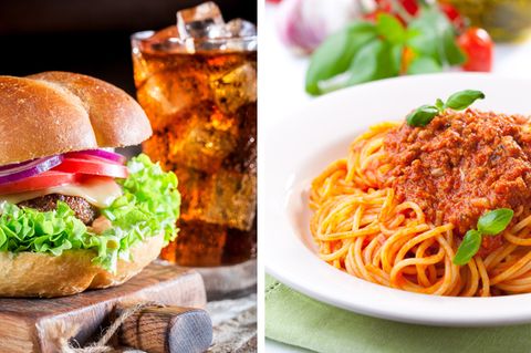 Burger und Spaghetti Bolognese