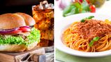 Burger und Spaghetti Bolognese