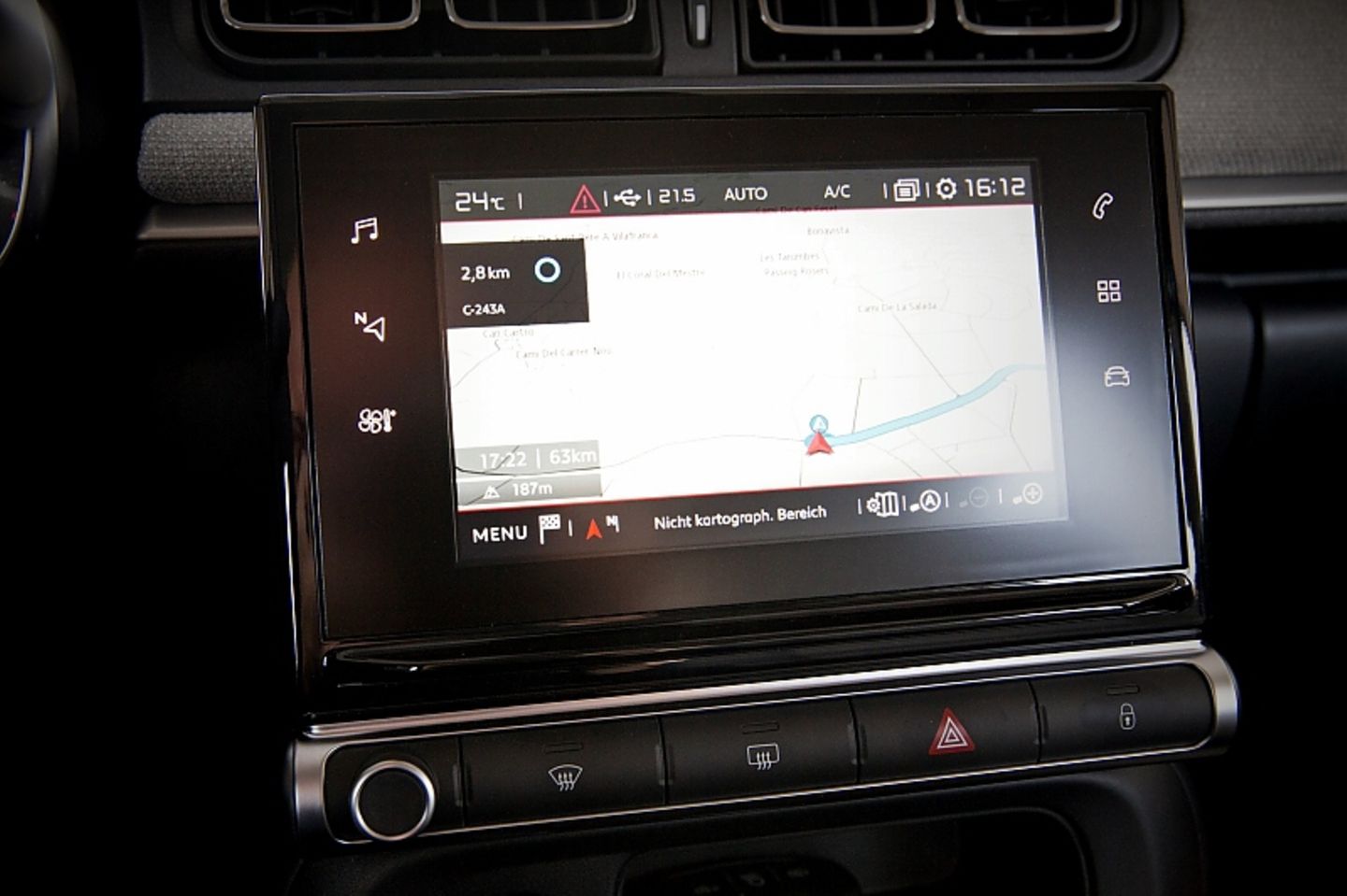 Der Navi-Bildschirm des Citroen C3 PureTech 82