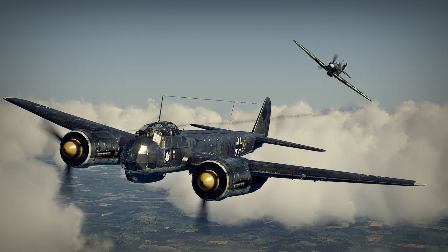A Hawker Hurricane is shooting down a Junkers Ju 88 - a typical situation in the flight simulator "IL-2 Sturmovik: Cliffs of Dover" in which virtual pilots can engage in the Battle of Britain on both the German and/or British side.