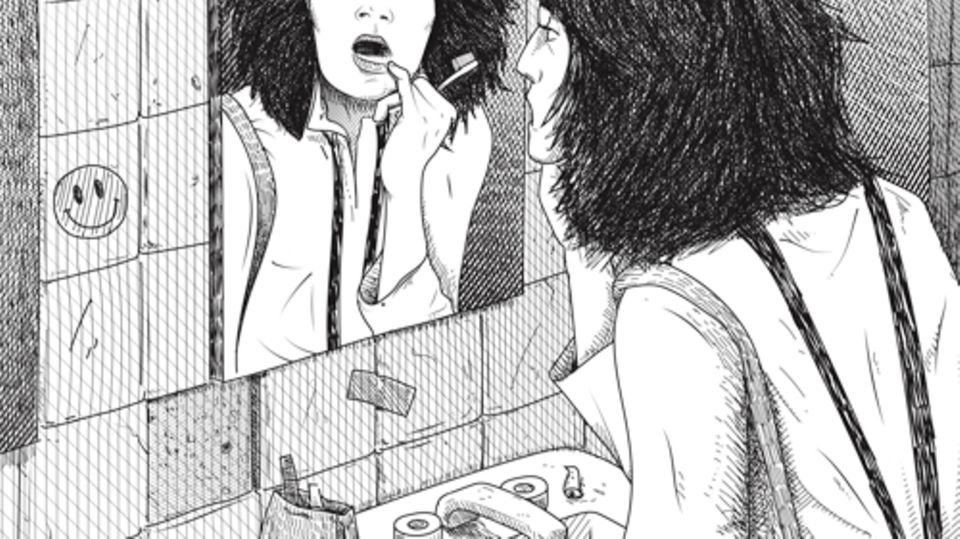 Illustration: Eine Frau betrachtet im Spiegel ihre Zähne
