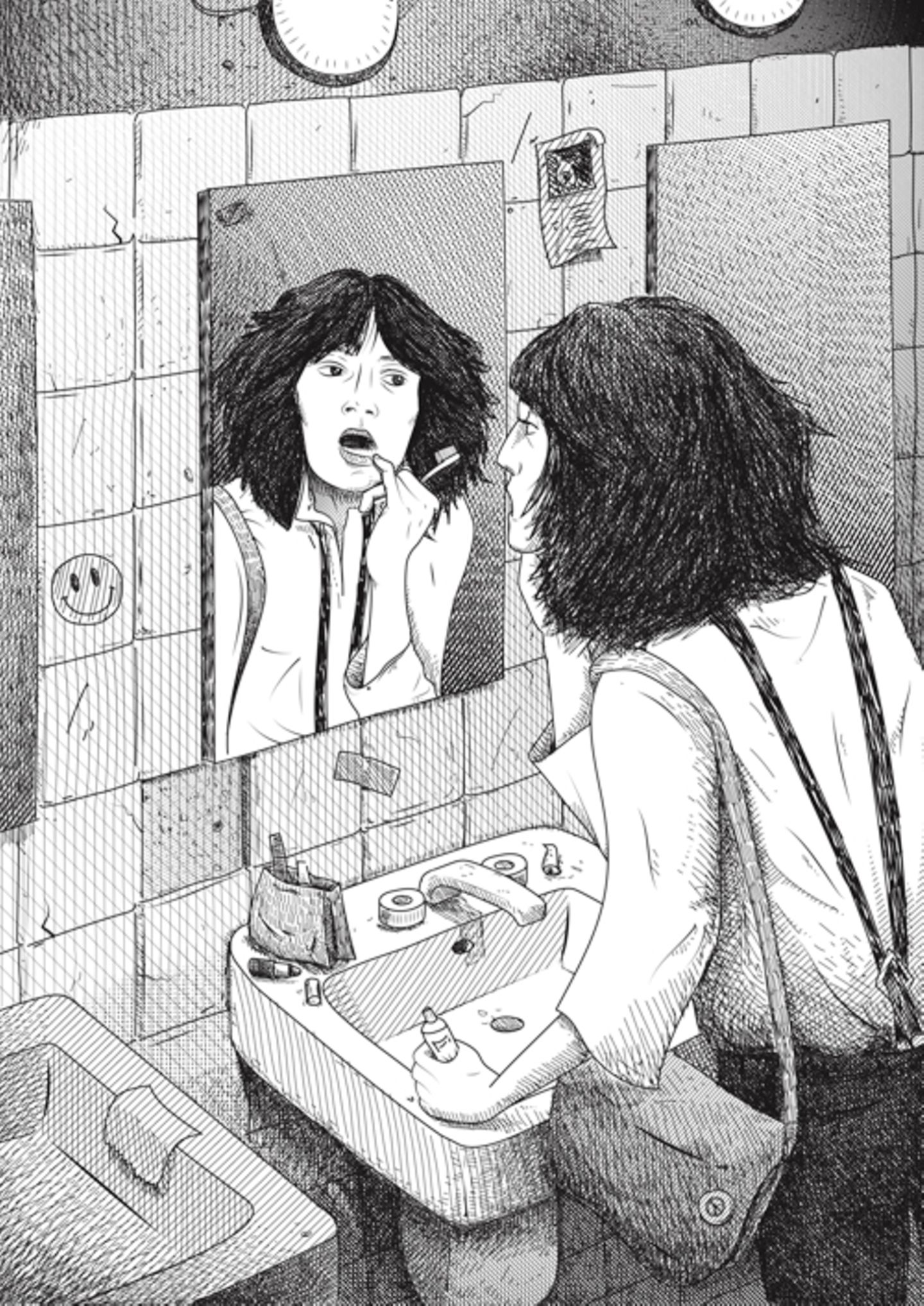 Illustration: Eine Frau betrachtet im Spiegel ihre Zähne
