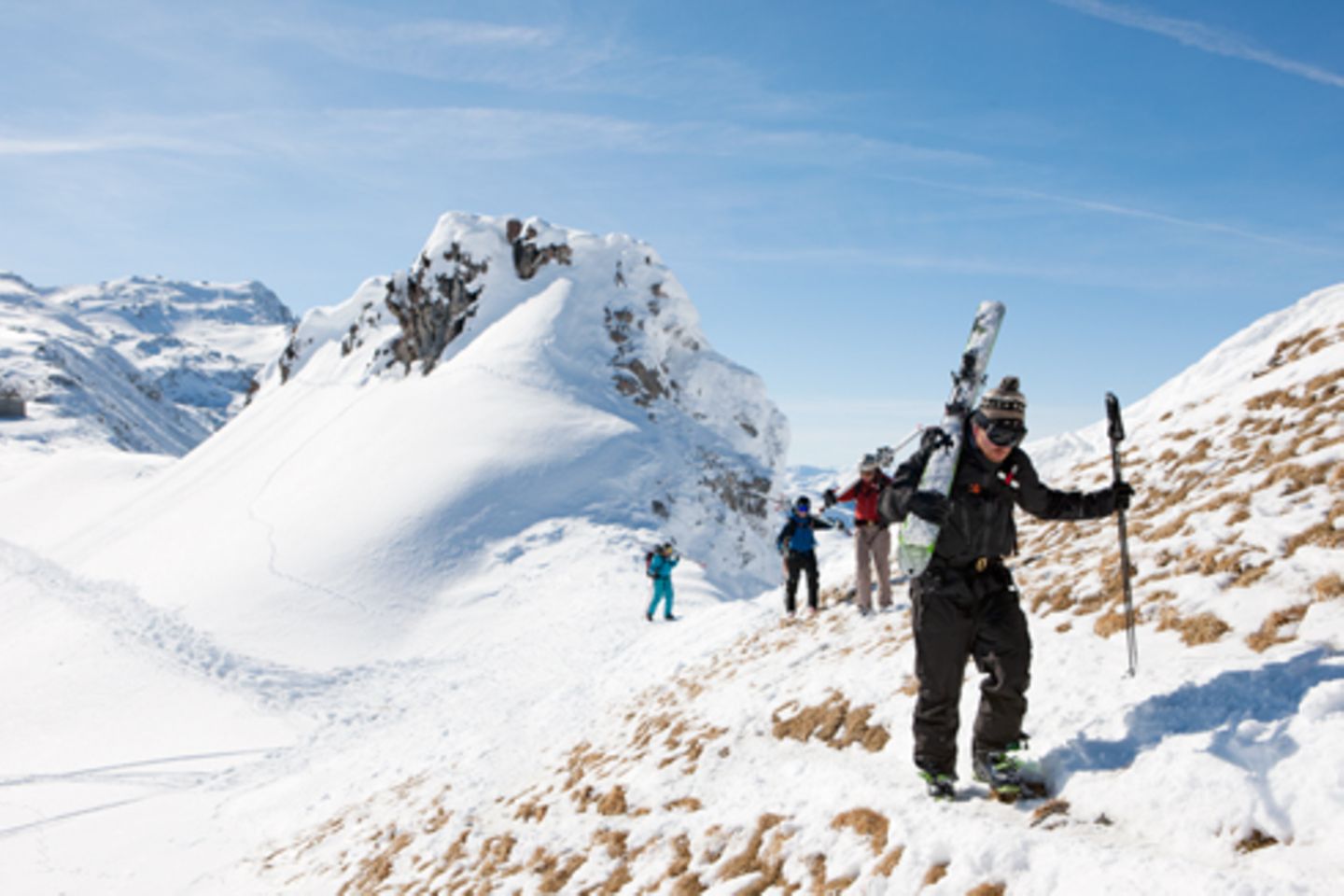 Wenig Mühe, viel Ertrag: Zwischenanstieg im Parsenngebiet. Als ­Belohnung gibt es Pulverschnee.