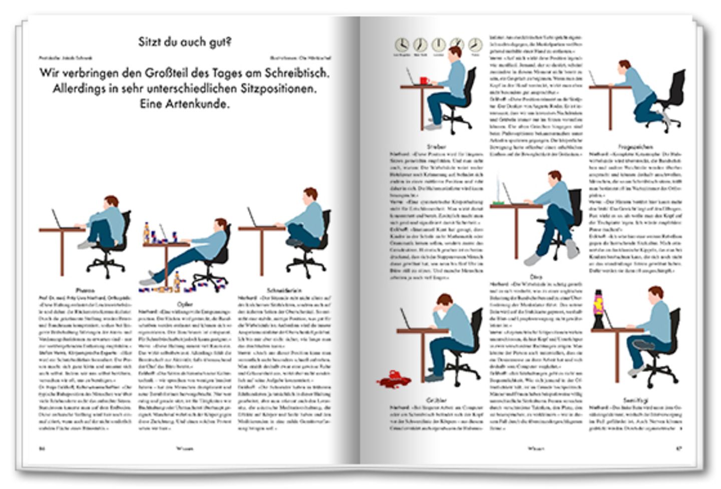 Sitzt du auch gut? Wir verbringen den ganzen Tag am Schreibtisch. Und jeder hat seinen Sitzstil. Eine Artenkunde