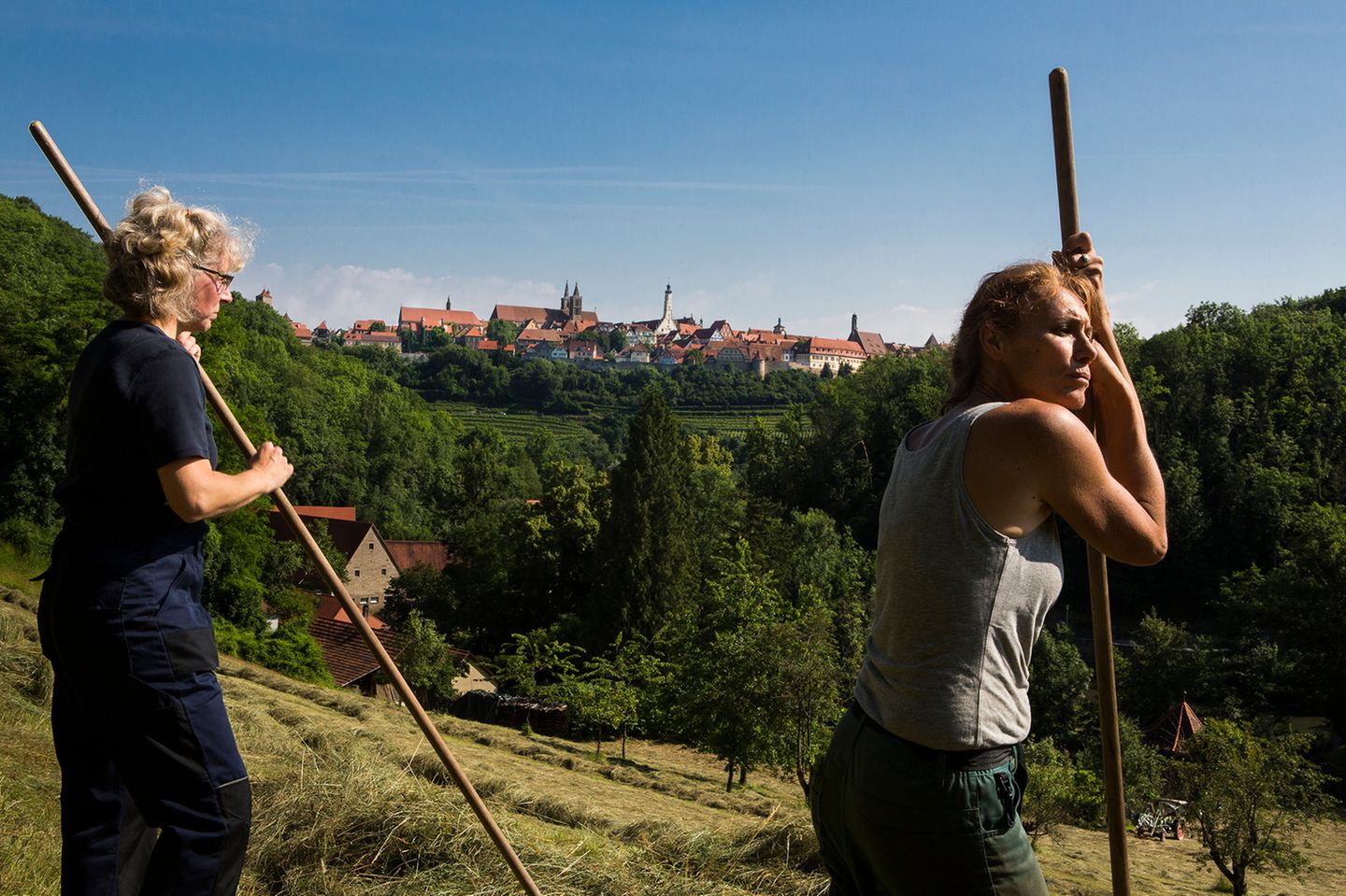Jakobswege in Deutschland: Blick auf die mittelalterliche Stadt Rothenburg ob der Tauber. 