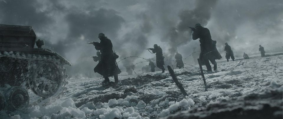 Kriegs-Mythos: Deutscher Angriff im Schutz von Panzern. Deutscher Angriff im Schutz von Panzern.