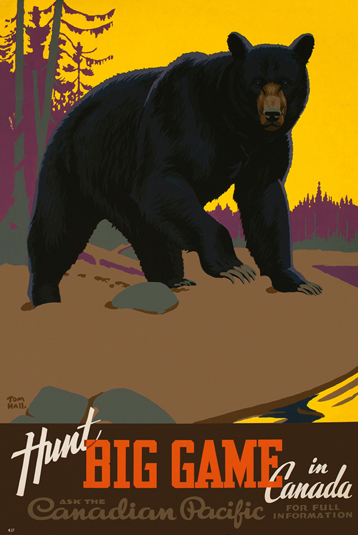 Poster von Thomas Hall 1938: Damals durfte noch mit der Bärenjagd geworben werden.