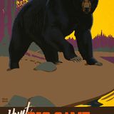 Poster von Thomas Hall 1938: Damals durfte noch mit der Bärenjagd geworben werden.