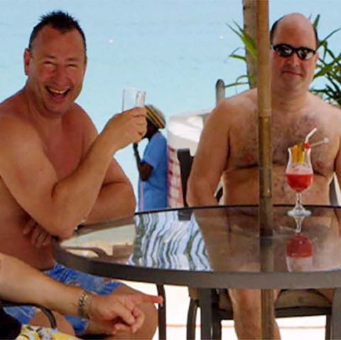 Lynden Scourfield (rechts) mit seine Komplizen David Mills (Mitte) und Michael Bancroft auf Barbados in der Karibik.