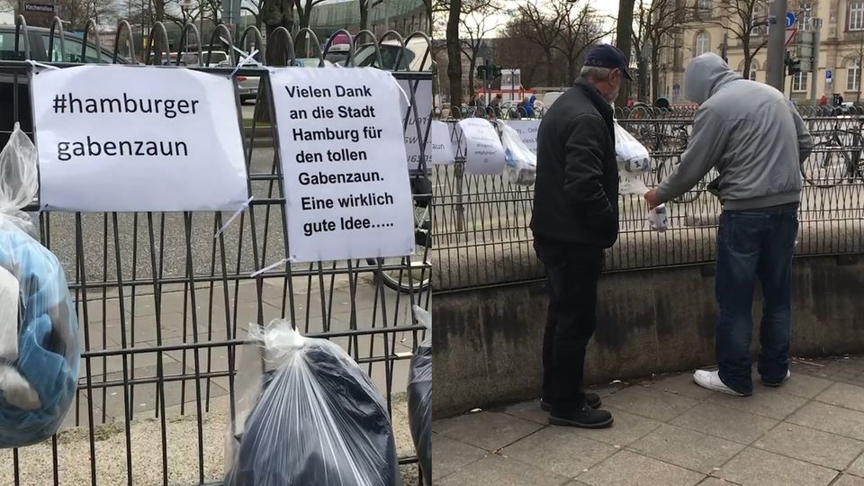 Direkte Spenden für Obdachlose: Menschlichkeit statt Abschreckung - Hamburger machen Zaun zu Gabentisch Direkte Spenden für Obdachlose: Menschlichkeit statt Abschreckung - Hamburger machen Zaun zu Gabentisch