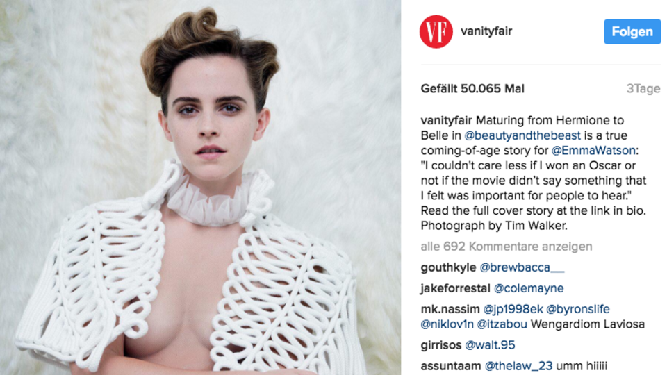 Emma Watson Vanity Fair Zeigt auf einem Foto für das US-Magazin Vanity Fair ein bisschen ihrer Brust: Schauspielerin Emma Watson