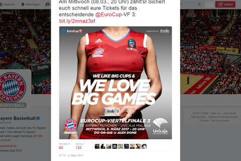Mit diesem Bild will der FC Bayern München Basketball für sein Eurocup-Viertelfinale werben