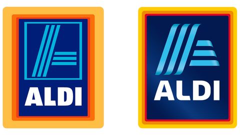 Vergleich von altem und neuem Logo von Aldi Süd