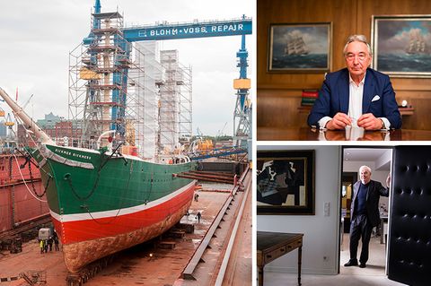 Die "Rickmer Rickmers", ein Wahrzeichen der Stadt Hamburg, im Dock