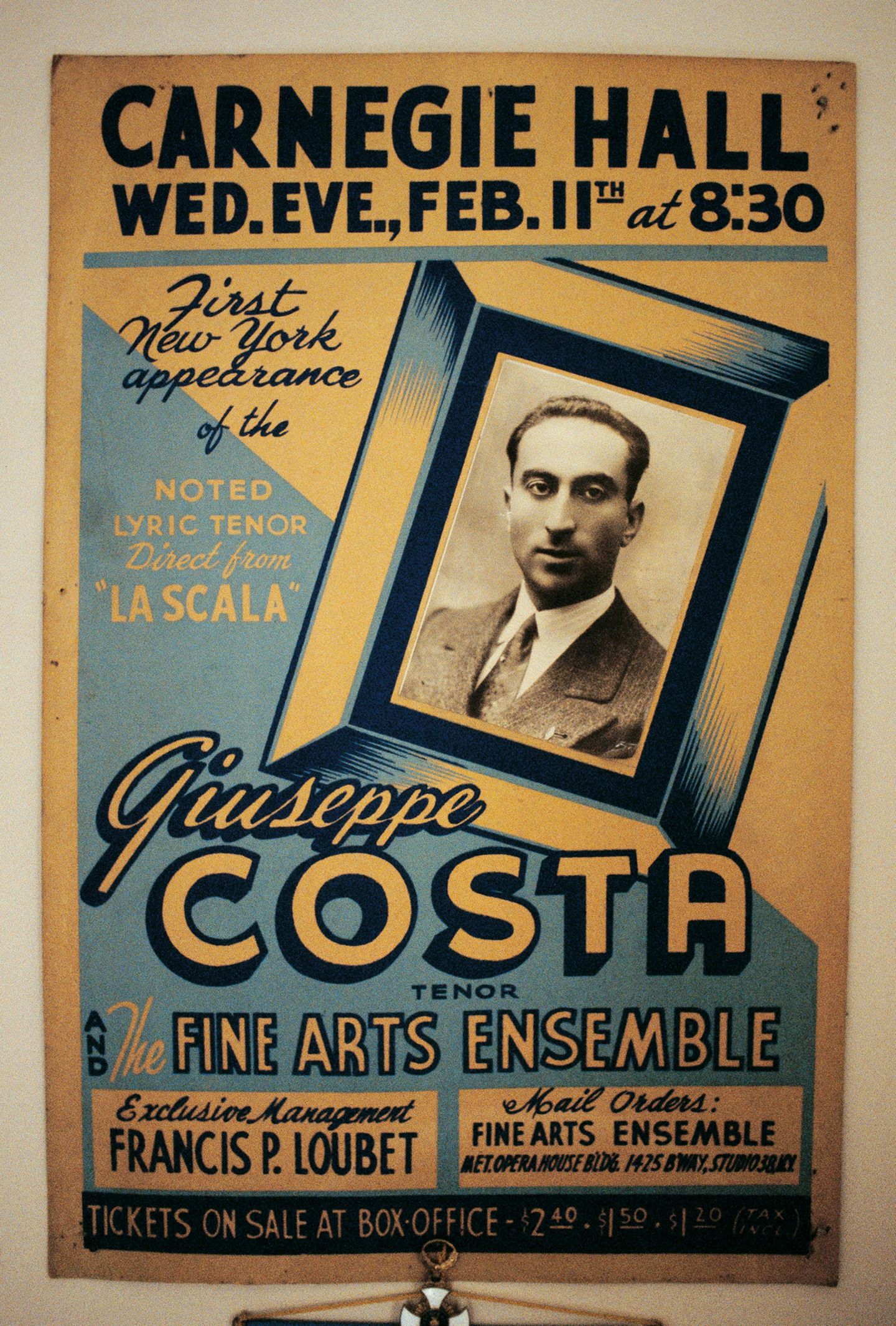 "Casa Verdi" Werbeplakat für einen Auftritte des Tenors Giuseppe Costa in der Carnegie Hall