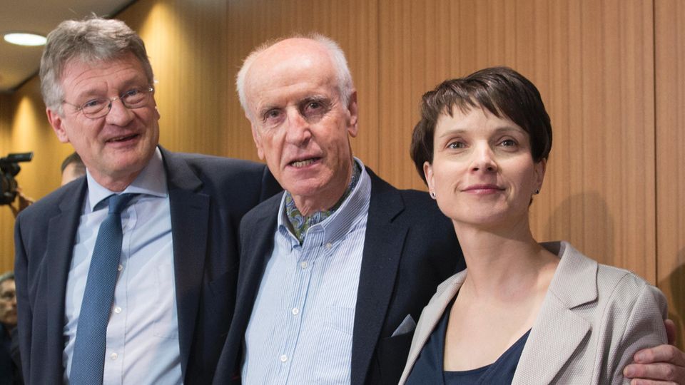 Jörg Meuthen, Albrecht Glaser und Frauke Petry stellen das Wahlprogramm der AfD vor