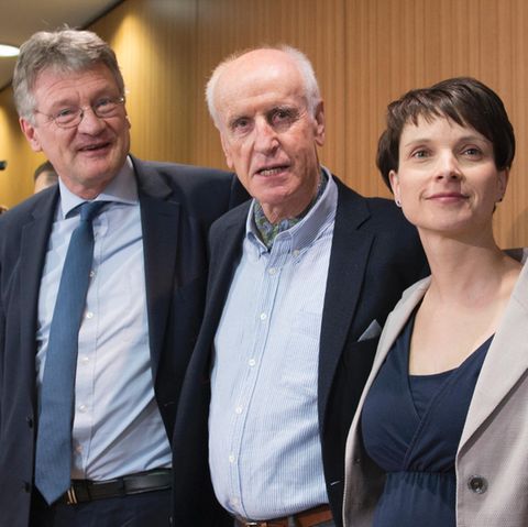 Jörg Meuthen, Albrecht Glaser und Frauke Petry stellen das Wahlprogramm der AfD vor