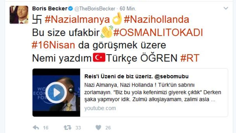 Türkischer Hacker-Tweet auf dem Account von Boris Becker - Fanatiker unterstützen Recep Tayyip Erdogan