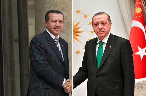 Der Recep Tayyip Erdogan aus dem Jahr 2004 (l.) und der von heute (r.) haben nur noch wenig miteinander gemein