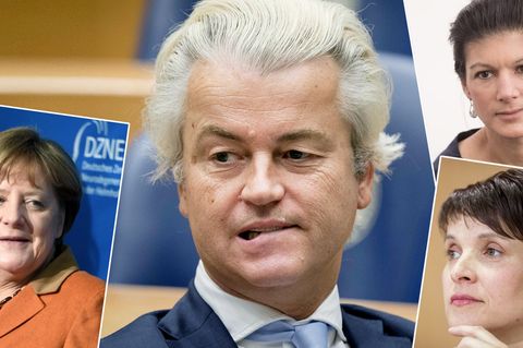 Dass Geert Wilders nicht so abschnitt, wie der Rechtspopulist erhofft hatte, ärgert AfD-Chefin Frauke Petry (u.r.). Sahra Wagenknecht (o.r.) und Angela Merkel sind dagegen erfreut.