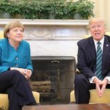 Beste Laune (zumindest beim Fototermin): Die Bundeskanzlerin und der US-Präsident