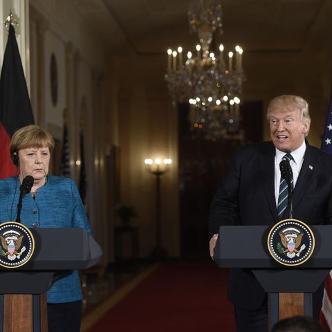 Angela Merkel und Donald Trump bei ihrer ersten Pressekonferenz.