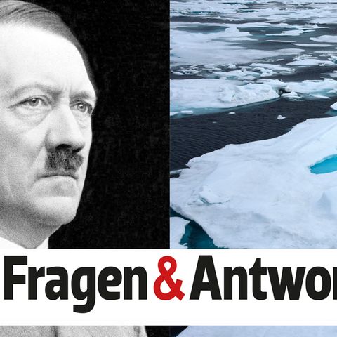 Adolf Hitler neben einem Bild des Nordpols
