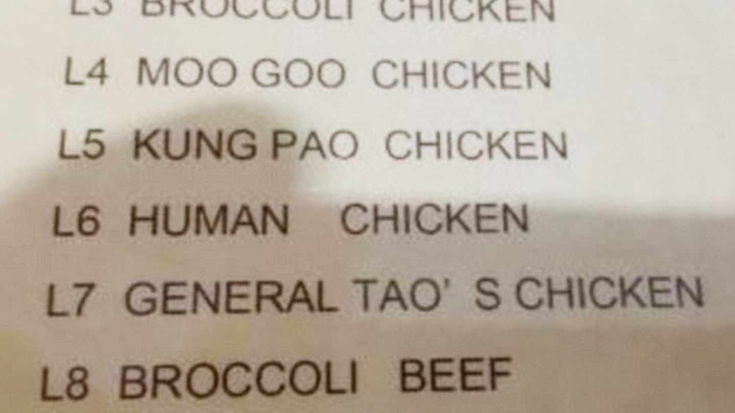 In diesem chinesischen Restaurant gibt es auch etwas für Kannibalen – menschliches Hühnchen