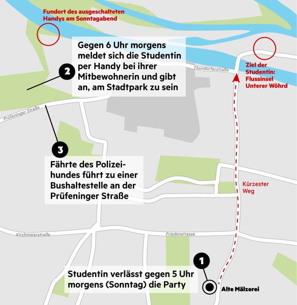 Vermisste Studentin Malina K.: Ihr Ziel ist nur etwa einen Kilometer von ihrem Start entfernt. Vermisste Studentin Malina K.: Ihr Ziel ist nur etwa einen Kilometer von ihrem Start entfernt.