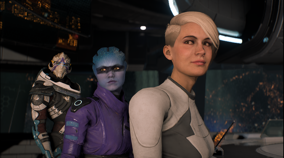 Mass Effect: Andromeda Die Crew von Ryder bei einer Bespechung