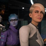 Mass Effect: Andromeda Die Crew von Ryder bei einer Bespechung