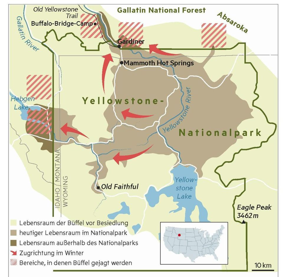 Grafik: Lebensraum der Büffel Grafik: Lebensraum der Büffel um den Yellowstone-Nationalpark
