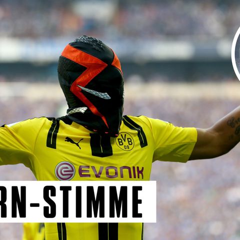 Pierre-Emerick Aubameyang vom BVB jubelte nach seinem Treffer im Revierderby mit einer Maske seines Sponsors