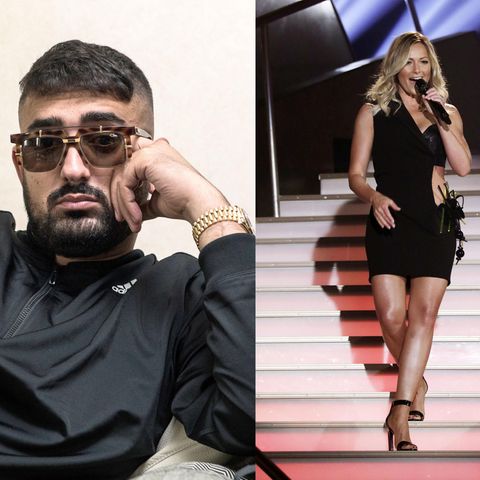 Der Offenbacher Rapper Haftbefehl mit Sonnenbrille und Helene Fischer im heißen schwarzen Kleid.