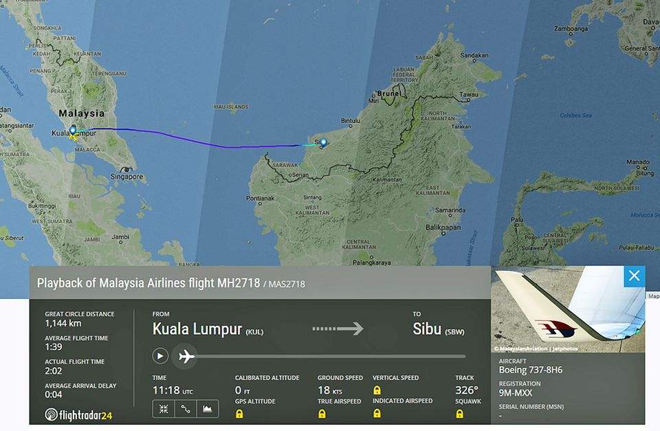 Malaysia Airlines: Die Flugstrecke von MH2718 am Samstagabend Die Flugstrecke von MH2718 am Samstagabend