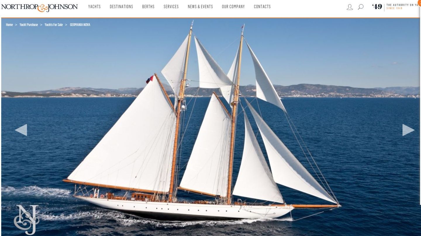 Für 7,5 Millionen Euro wird die Luxusyacht "Germania Nova" auf der Internetseite von "Northrop & Johnson" angeboten. Alle technischen Details sowie weitere Bilder sind darauf zu sehen. Vorheriger Besitzer war der deutsche Unternehmer Jürgen Großmann. Im März starb ein 18-jähriges Mädchen auf der Yacht.