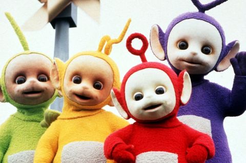 Die vier Teletubbies: Tinky Winky, Dipsy, Laa Laa und Po