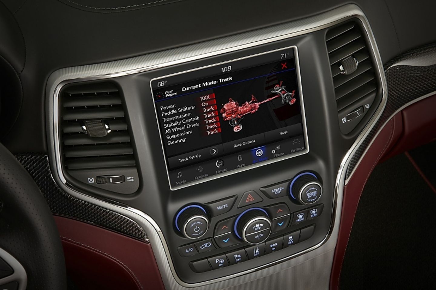 Der Jeep Grand Cherokee Trackhawk zeigt viele Werte an