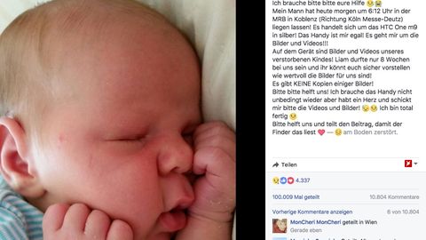 Der Facebook-Post der Familie Hellriegel aus Rheinland-Pfalz, auf dem das verstorbene Baby zu sehen ist.