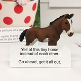 Auch eine Möglichkeit: Dieses kleine Pferd anschreien und allen Frust an ihm auslassen. Es wird sich schon nicht beklagen.