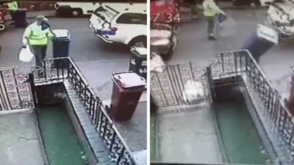 Überwachungskamera: Müllmänner randalieren vor Haus - Anwohnerin geschockt