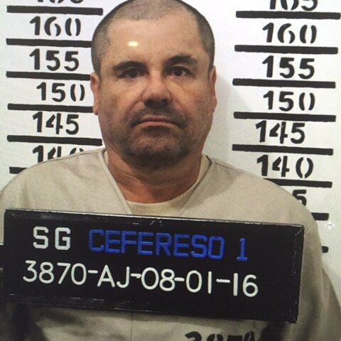 Drogenboss El Chapo, fotografiert mit einer Gefängnistafel, auf der seine Insassennummer notiert ist