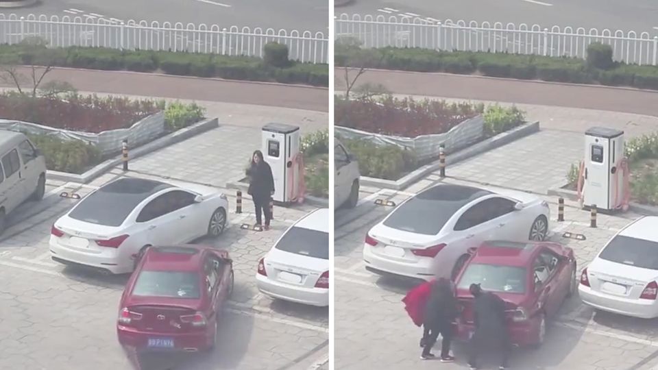 Video einer Chinesin, die einparken will und scheitert Einpark Fail