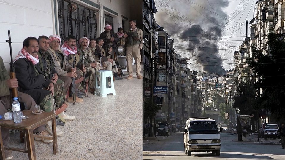 Syrien Krieg Kämpfer Bombeneinschlag Syrien Krieg Kämpfer Bombeneinschlag