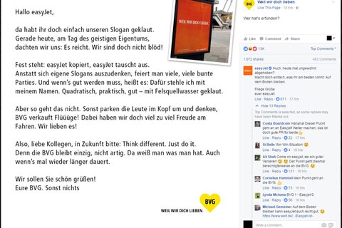 Die Antwort der BVG auf den Slogan-Klau von Easyjet
