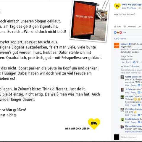 Die Antwort der BVG auf den Slogan-Klau von Easyjet