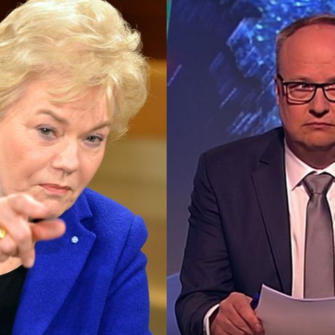 Erika Steinbach zeigt mit dem Finger. Die rechte Seite der Bild-Combo zeigt Oliver Welke von der "Heute Show"