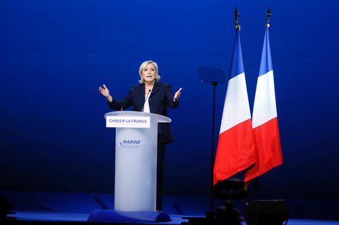 Die französische Präsidentschaftskandidatin Marine Le Pen bei ihrem Wahlkampfauftritt am 1. Mai in Villepinte